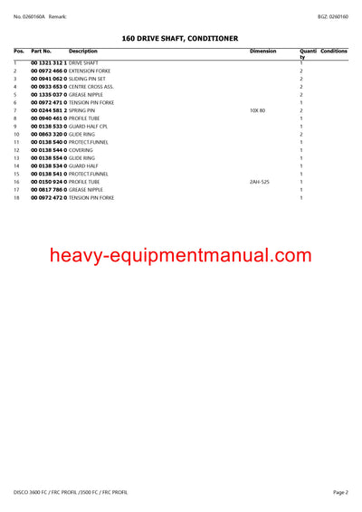 CLAAS DISCO 3600 FC/FRC PROFIL 3500 FC/FRC PROFIL MOWER PARTS CATALOG MANUAL SN F7101001-F7101319