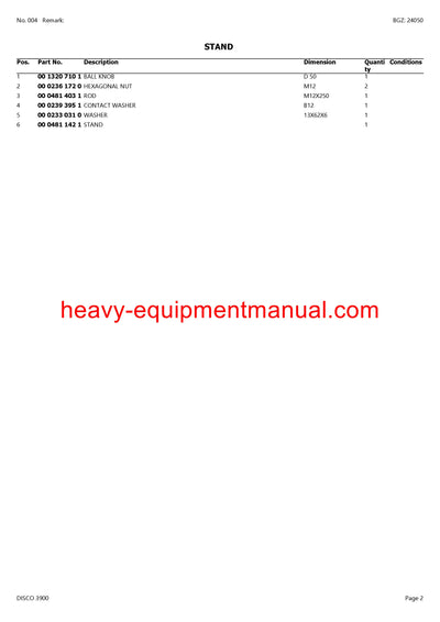 PDF Claas 3900 Disco Mower Parts Manual