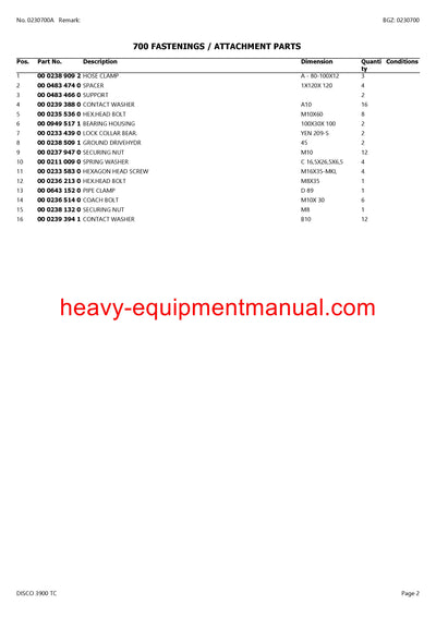 PDF Claas 3900 TC Disco Mower Parts Manual