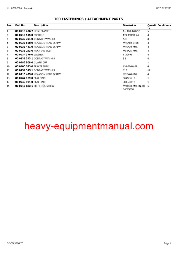 CLAAS DISCO 3900 TC MOWER PARTS CATALOG MANUAL SN F5301001-F5399999