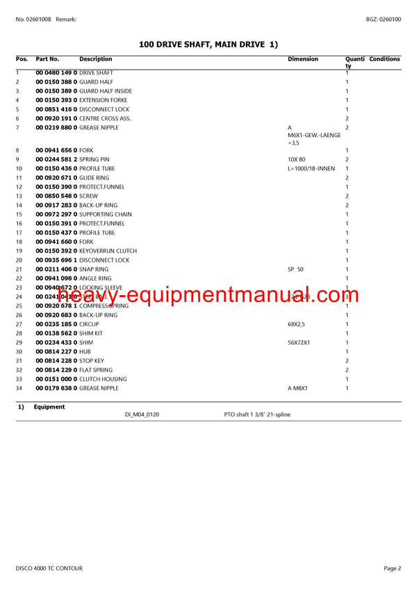 PDF Claas 4000 TC Disco Contour Mower Parts Manual