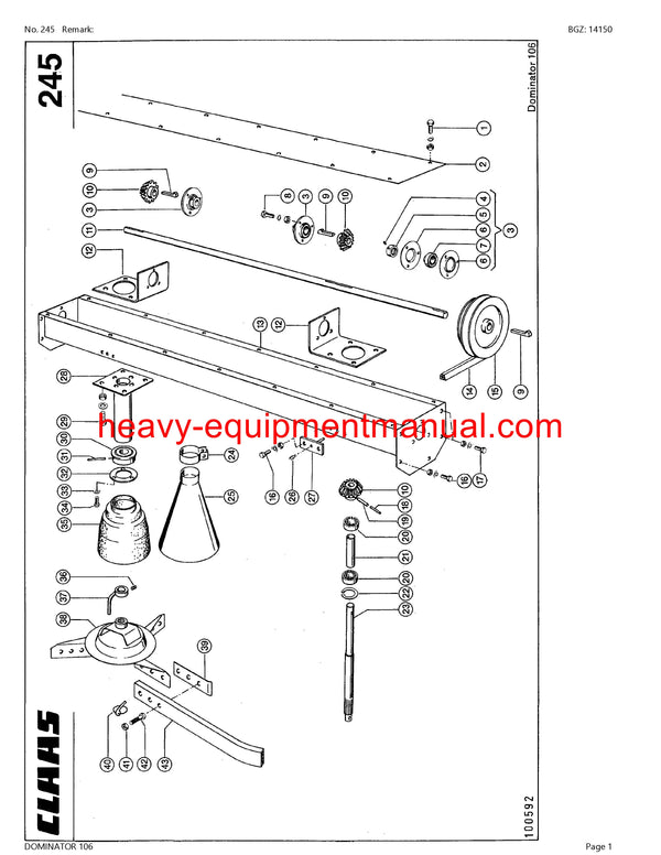 CLAAS DOMINATOR 106 COMBINE PARTS CATALOG MANUAL (SN: 09000019-09099999)