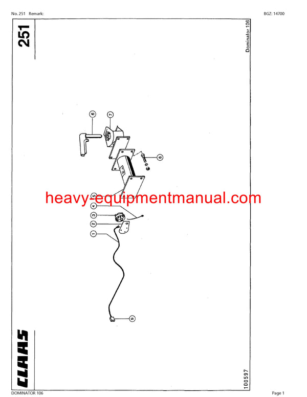 CLAAS DOMINATOR 106 COMBINE PARTS CATALOG MANUAL (SN: 14300019-14399999)