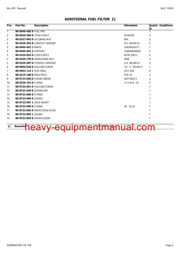PDF Claas 118 - 108 Dominator Combine Parts Manual