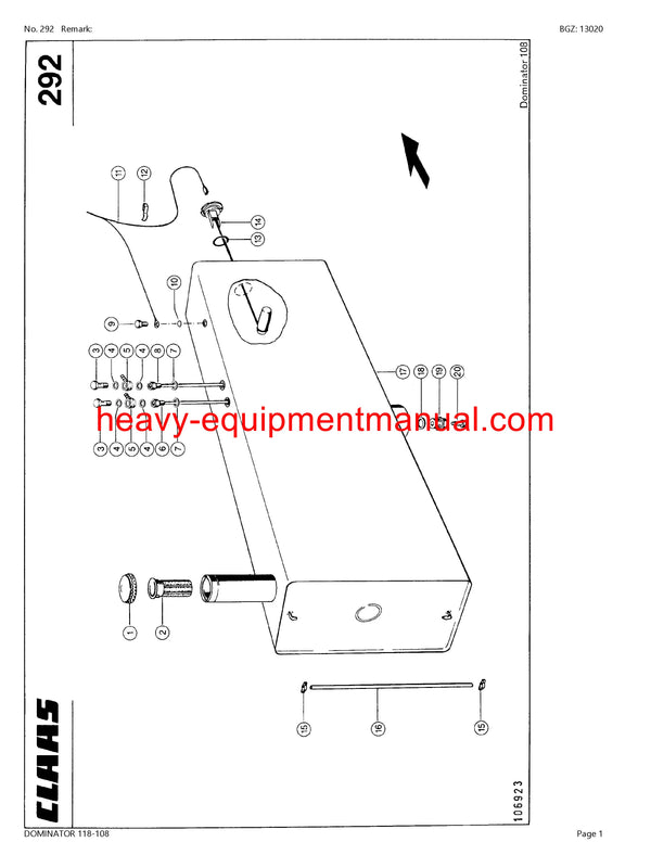 CLAAS DOMINATOR 118-108 COMBINE PARTS CATALOG MANUAL