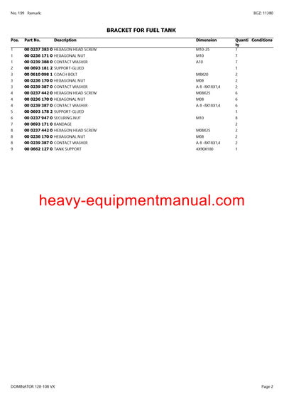 CLAAS DOMINATOR 128-108 VX COMBINE PARTS CATALOG MANUAL