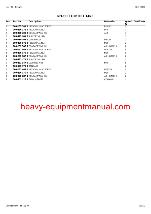 CLAAS DOMINATOR 128-108 VX COMBINE PARTS CATALOG MANUAL