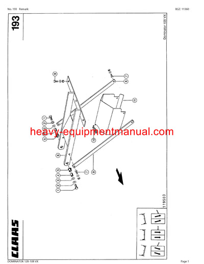CLAAS DOMINATOR 128-108 VX COMBINE PARTS CATALOG MANUAL