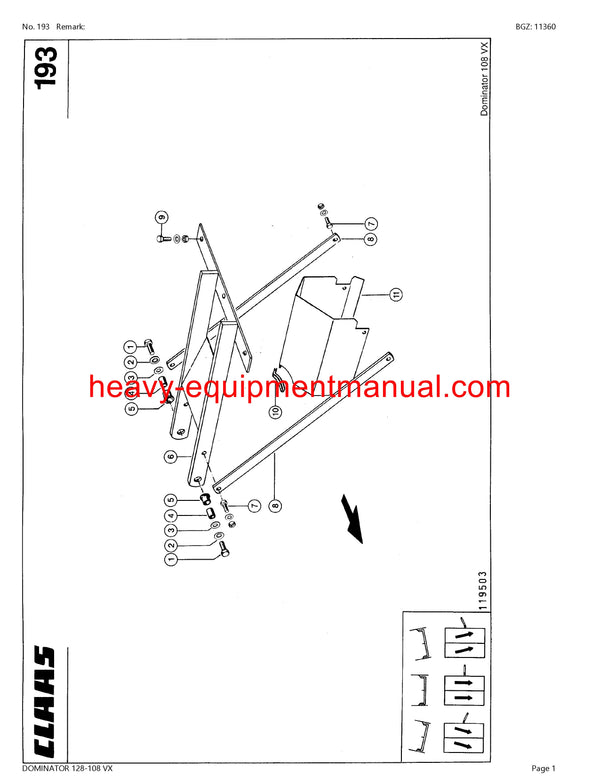 CLAAS DOMINATOR 128-108 VX COMBINE PARTS CATALOG MANUAL