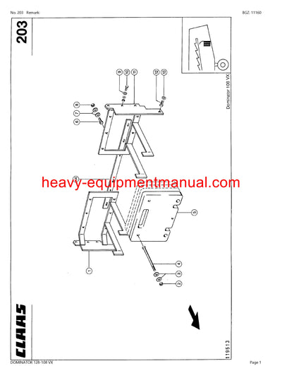 CLAAS DOMINATOR 128-108 VX COMBINE PARTS CATALOG MANUAL