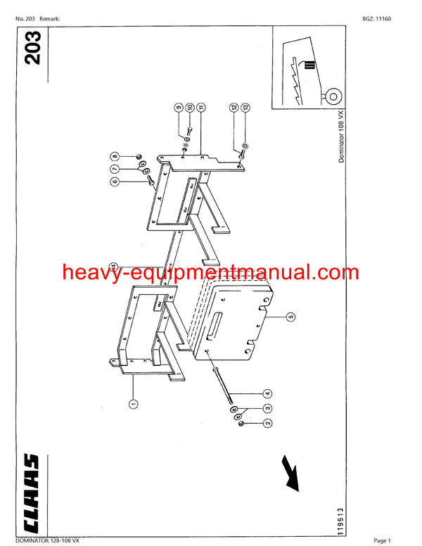 CLAAS DOMINATOR 128-108 VX COMBINE PARTS CATALOG MANUAL