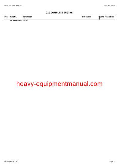 CLAAS DOMINATOR 130 COMBINE PARTS CATALOG MANUAL (SN: C1400011-C1499999)