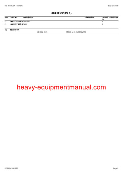 CLAAS DOMINATOR 130 COMBINE PARTS CATALOG MANUAL (SN: 45600011-45699999)