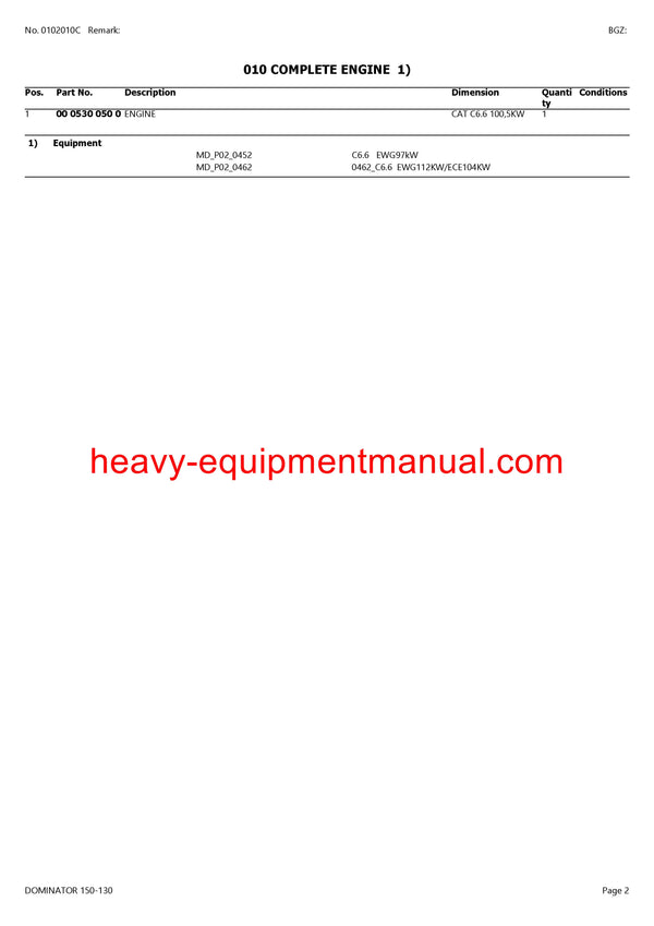 CLAAS DOMINATOR 150-130 COMBINE PARTS CATALOG MANUAL (SN: 20000011-20099999)