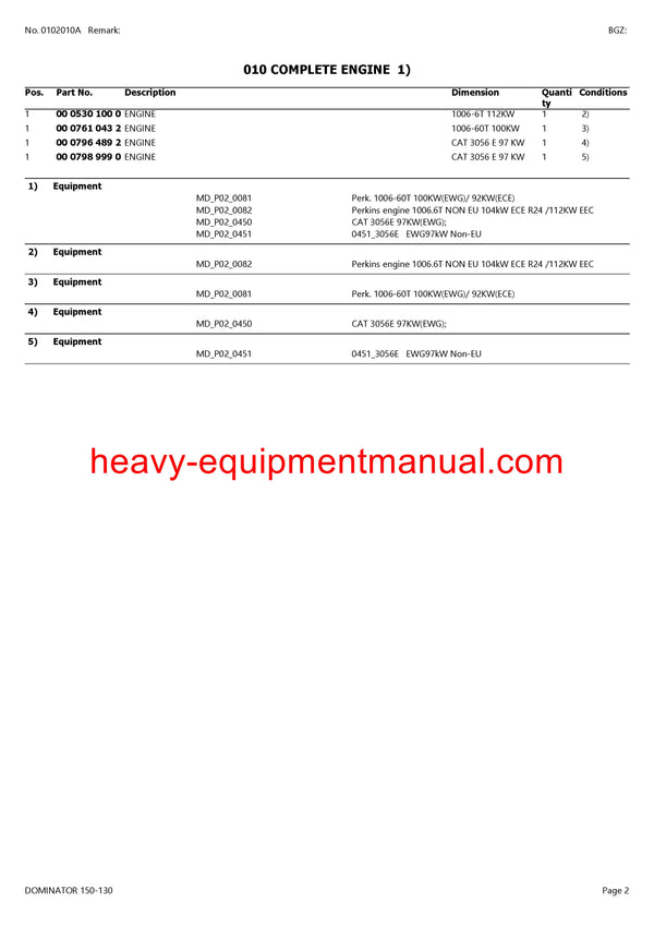CLAAS DOMINATOR 150-130 COMBINE PARTS CATALOG MANUAL (SN: 20000011-20099999)