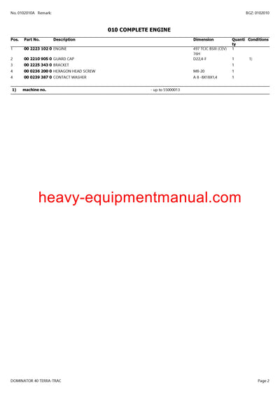 PDF Claas 40 Dominator Terra-Trac Combine Parts Manual