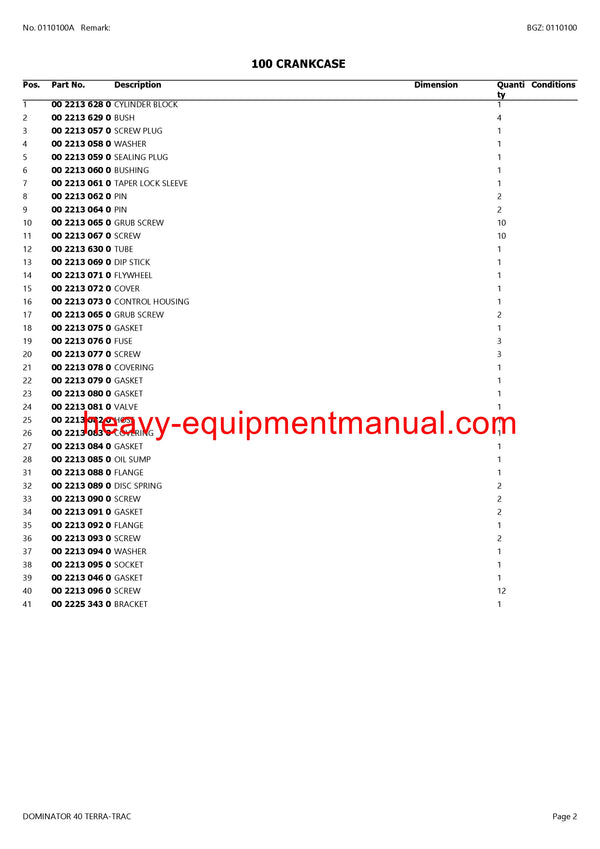 PDF Claas 40 Dominator Terra-Trac Combine Parts Manual