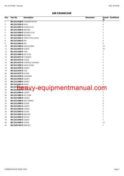 CLAAS DOMINATOR 40 TERRA-TRAC COMBINE PARTS CATALOG MANUAL