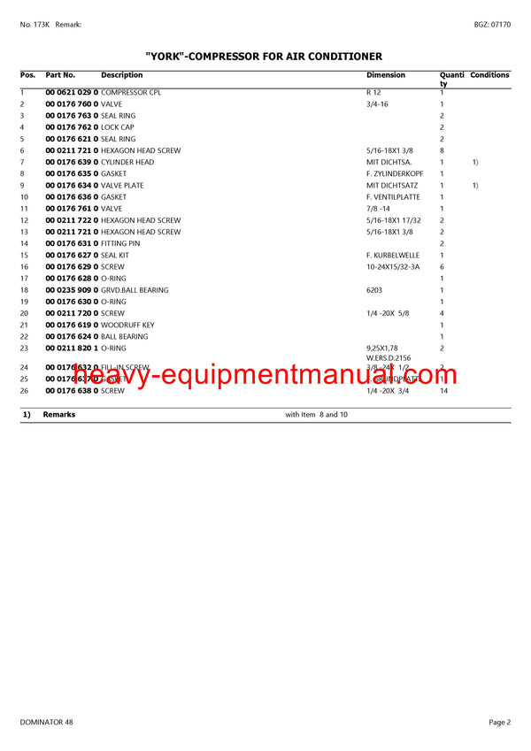 CLAAS DOMINATOR 48 COMBINE PARTS CATALOG MANUAL