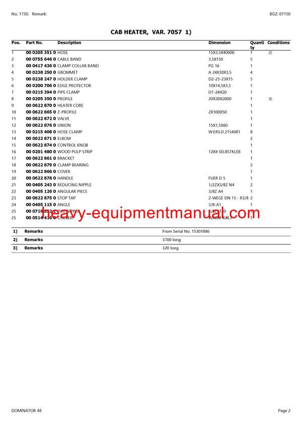 CLAAS DOMINATOR 48 COMBINE PARTS CATALOG MANUAL