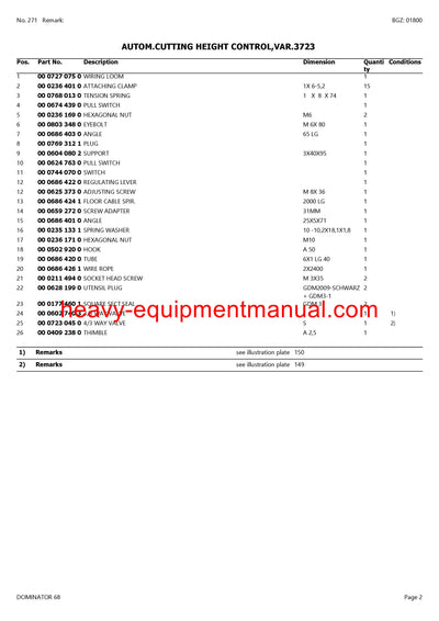 PDF Claas 68 Dominator Combine Parts Manual