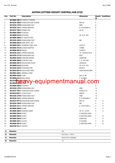 CLAAS DOMINATOR 68 COMBINE PARTS CATALOG MANUAL