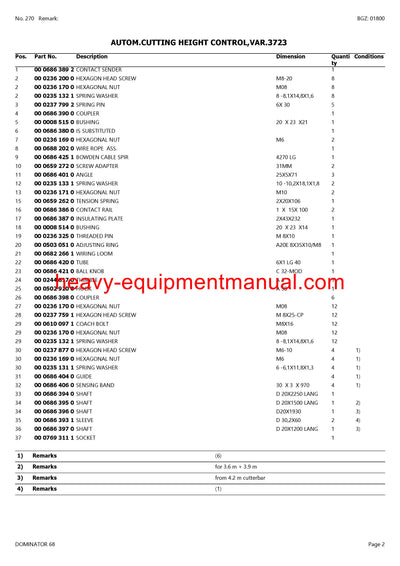 PDF Claas 68 Dominator Combine Parts Manual