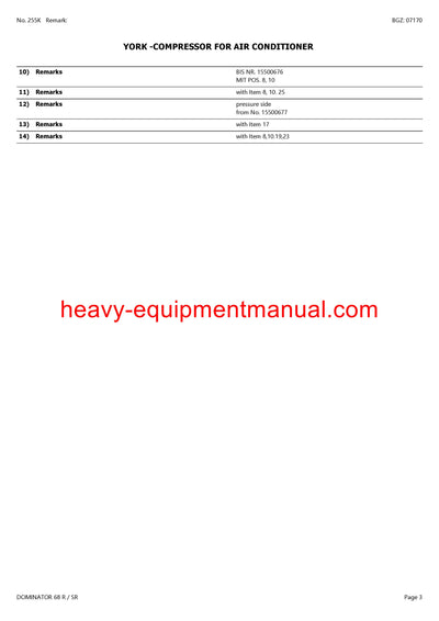 CLAAS DOMINATOR 68 R/SR COMBINE PARTS CATALOG MANUAL