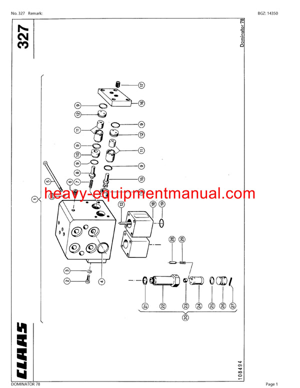 CLAAS DOMINATOR 78 COMBINE PARTS CATALOG MANUAL