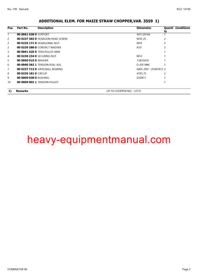 PDF Claas 86 Dominator Combine Parts Manual