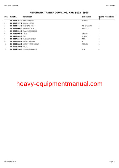 CLAAS DOMINATOR 88 COMBINE PARTS CATALOG MANUAL