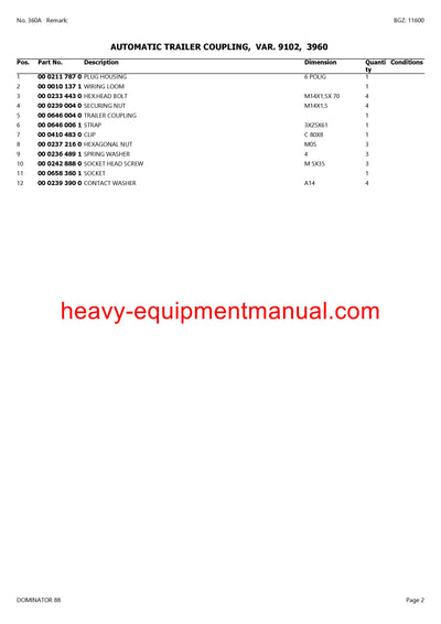 PDF Claas 88 Dominator Combine Parts Manual
