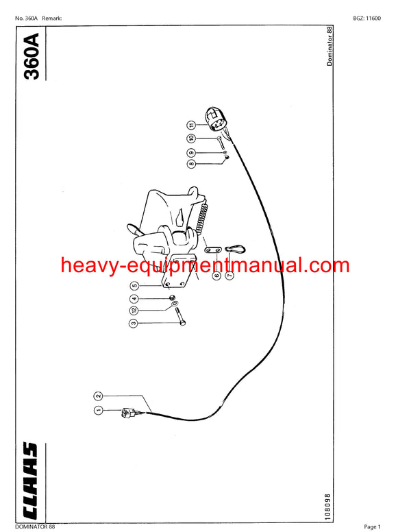 CLAAS DOMINATOR 88 COMBINE PARTS CATALOG MANUAL