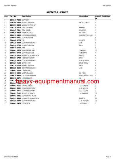 CLAAS DOMINATOR 88 VX COMBINE PARTS CATALOG MANUAL