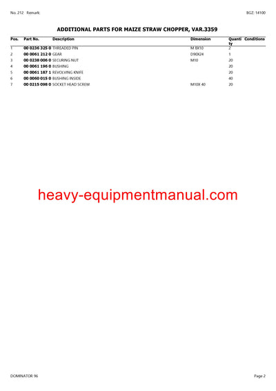 PDF Claas 96 Dominator Combine Parts Manual