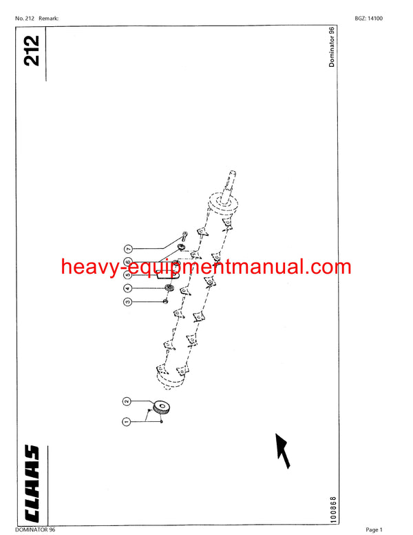 CLAAS DOMINATOR 96 COMBINE PARTS CATALOG MANUAL (SN: 08900021-08999999)
