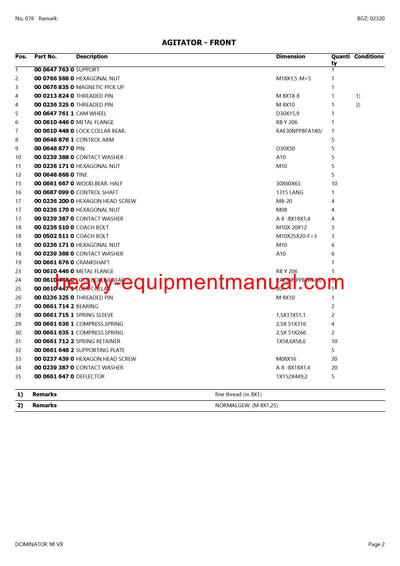 PDF Claas 98 VX Dominator Combine Parts Manual