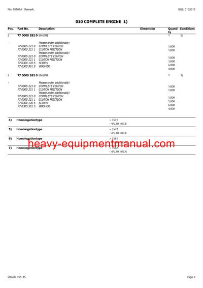 CLAAS ERGOS 105-85 TRACTOR PARTS CATALOG MANUAL SN CT82G0050 - CT82G0194