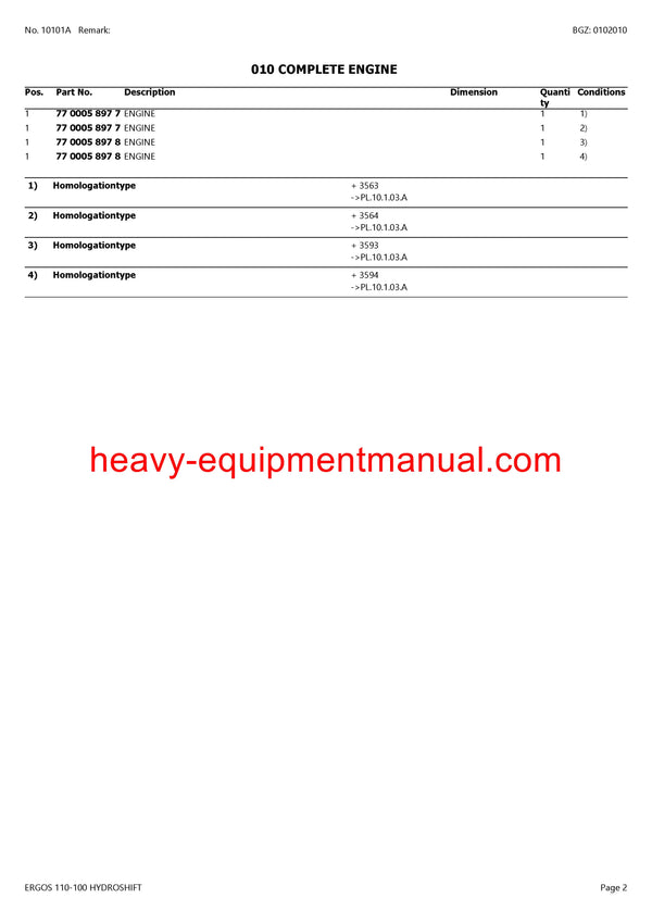 CLAAS ERGOS 110-100 HYDROSHIFT TRACTOR PARTS CATALOG MANUAL SN CT94G0001 - CT94G2999