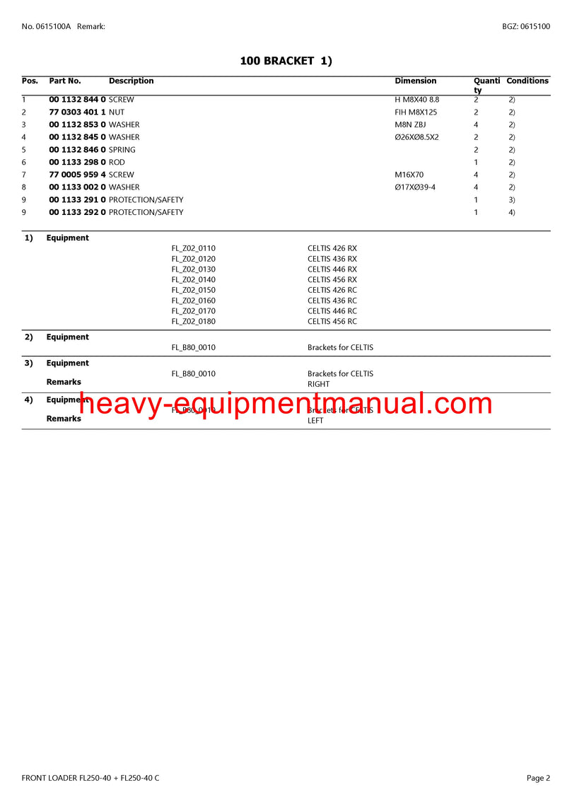 CLAAS FRONTLOADER FL250-40 FL250-40C TRACTOR PARTS CATALOG MANUAL SN B9600010 - B9609999