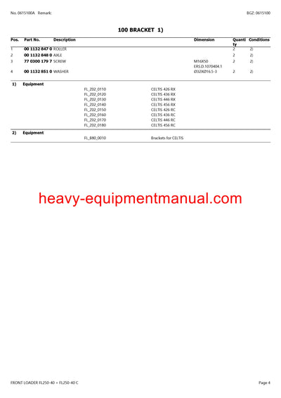 PDF Claas FL250-40 FL250-40C Frontloader Tractor Parts Manual