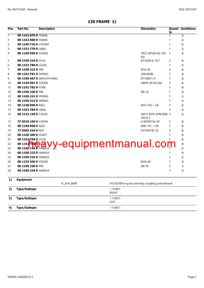 CLAAS FRONT LOADER FL C TRACTOR PARTS CATALOG MANUAL SN B9000011 - B9099999