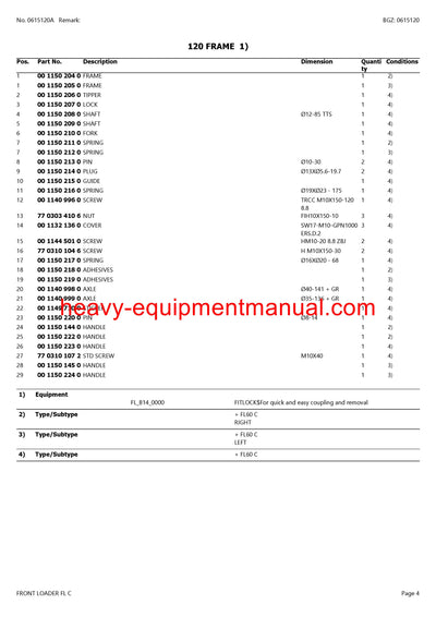 CLAAS FRONT LOADER FL C TRACTOR PARTS CATALOG MANUAL SN B9000011 - B9099999