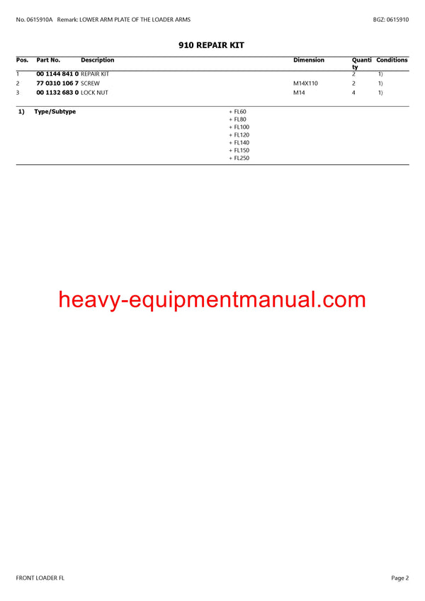 CLAAS FRONTLOADER FL TRACTOR PARTS CATALOG MANUAL SN B9100011 - B9109999