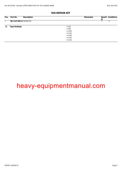 CLAAS FRONTLOADER FL TRACTOR PARTS CATALOG MANUAL SN B9100011 - B9109999