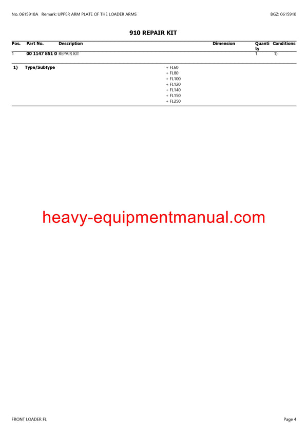 CLAAS FRONTLOADER FL TRACTOR PARTS CATALOG MANUAL SN B9100011 - B9109999