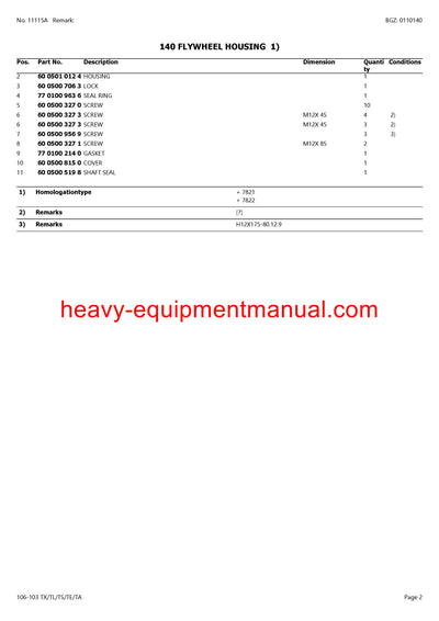 CLAAS HISTORIC 106 TL/103 TX/TS/TE/TA TRACTOR PARTS CATALOG MANUAL SN CT4250797-CT4253658