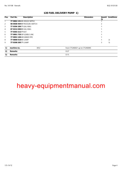 PDF Claas 174 - 74 TZ Historic Tractor Parts Manual