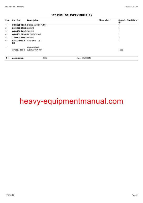 CLAAS HISTORIC 174-74 TZ TRACTOR PARTS CATALOG MANUAL SN CT52K0001 - CT52K0199