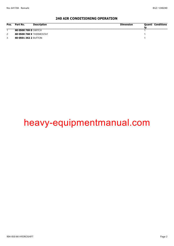 PDF Claas 904 - 850 Mi Historic Hydroshift Tractor Parts Manual